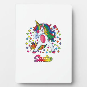 Sadie Dabbing Einhorn Regenbogen Personalisierter Fotoplatte