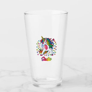 Sadie Dabbing Einhorn Regenbogen Personalisierter Glas