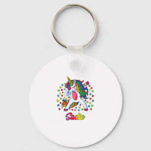 Sadie Dabbing Einhorn Regenbogen Personalisierter Schlüsselanhänger