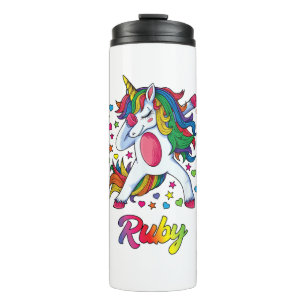 Sadie Dabbing Einhorn Regenbogen Personalisierter Thermosbecher