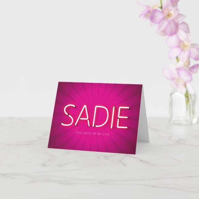Sadie name in leuchtenden Neonleuchten Karte (Orchidee)