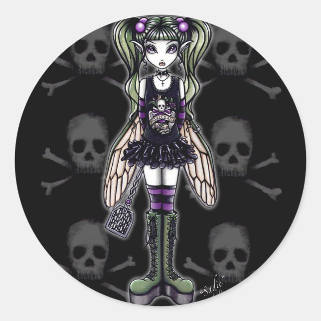 "Sadie" Punk Fly Fee Niedlich Skull Stickers (Vorderseite)