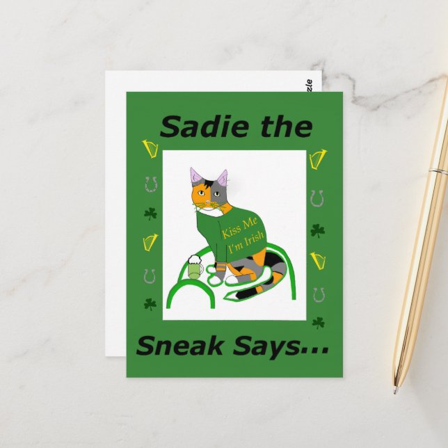Sadie the Sneak St. Patrick's Day Postcard Postkarte (Vorderseite/Rückseite Beispiel)