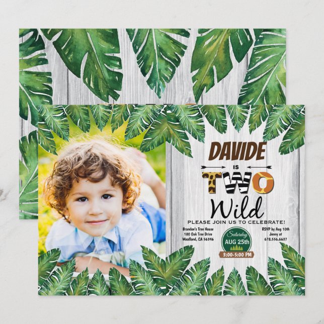 Safari 2. Geburtstag Party Foto Einladung (Vorne/Hinten)