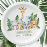 Safari Adventure Baby Shower Pappteller<br><div class="desc">Dieses Safari Adventure Baby Dusche Design zeigt charmante Dschungeltiere wie einen Hippo, Giraffe, Elefanten, Löwen, Affen & Tiger. Ideal, um die Ankunft eines neuen Freudenbündels zu feiern. Die lebhaften Farben und süße Tier-Illustrationen schaffen eine spielerische Atmosphäre und sorgen für ein unvergessliches Erlebnis. Eine schöne Wahl für eine Babydusche im Dschungel....</div>