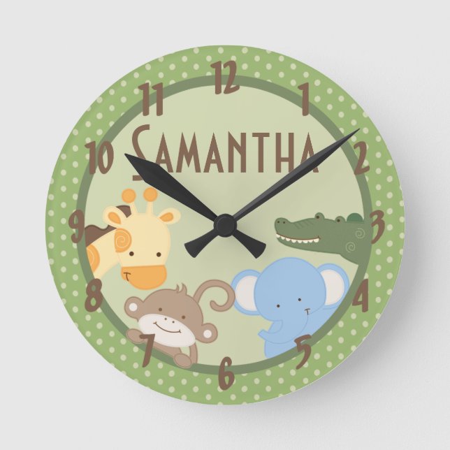Safari Adventure Jungle Zoo Personalisierte Uhr (Vorderseite)