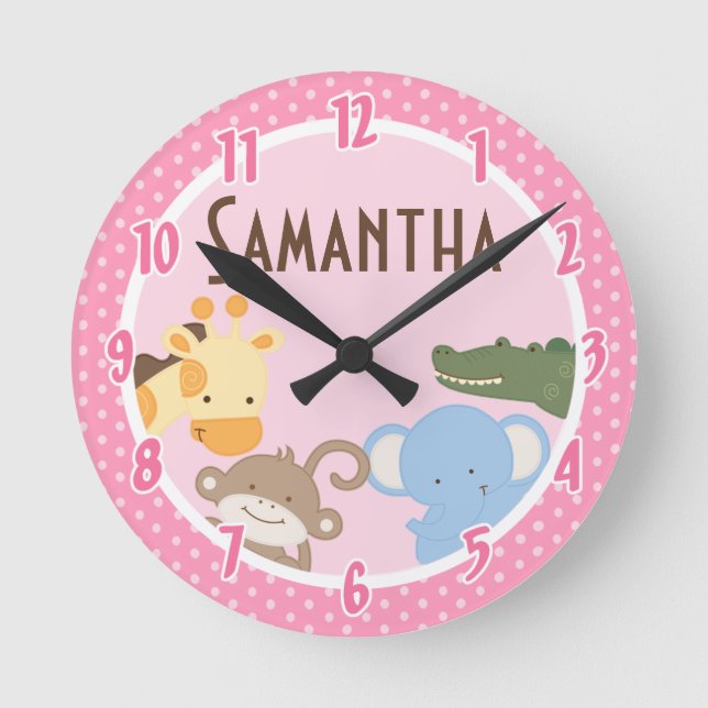 Safari Adventure Jungle Zoo Personalisierte Uhr (Vorderseite)