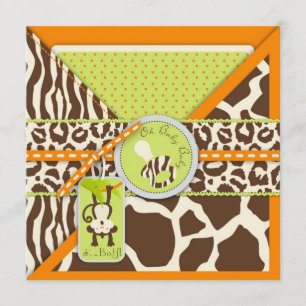 Safari Affe & Schnuller Animal Print Baby Dusche Einladung
