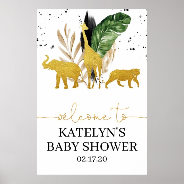 Safari Affiche de bienvenue pour Baby shower ou an (Devant)