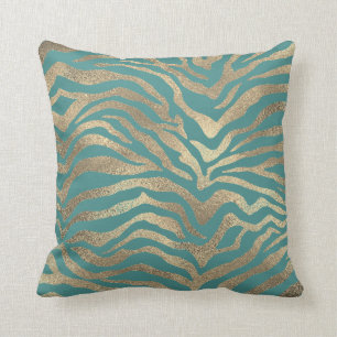 Safari African Gold Glam Zebra Animal Skin Aquamar Kissen