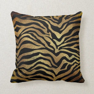 Safari African Gold Glam Zebra Animal Skin Black Kissen