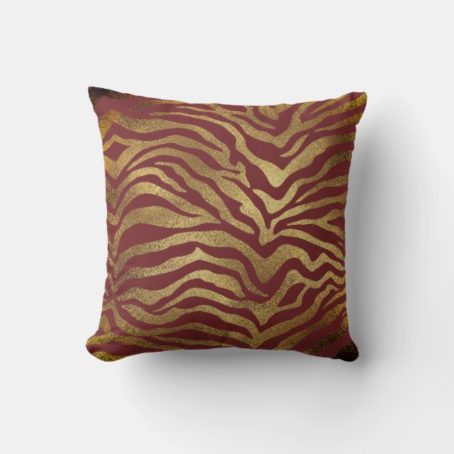 Safari African Gold Glam Zebra Animal Skin Burgund Kissen (Vorderseite)