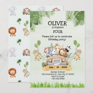 Safari Animal Anniversaire 4ème Invitation Cartes 