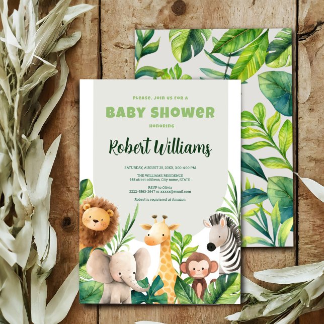 Safari Animal Aquarell Babydusche Einladung (African safari-themed baby shower invitation! Featuring charming jungle animals 🌿🦒✨)