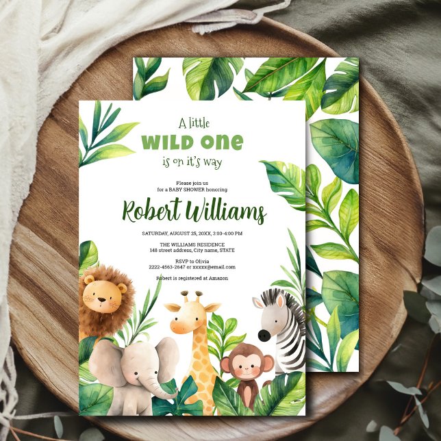Safari Animal Aquarell Babydusche Einladung (Celebrate your little one’s arrival with this adorable African safari-themed baby shower invitation!)