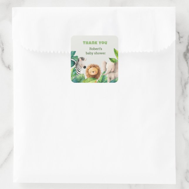 Safari Animal Aquarell Babyduschkarte Quadratischer Aufkleber (Tasche)