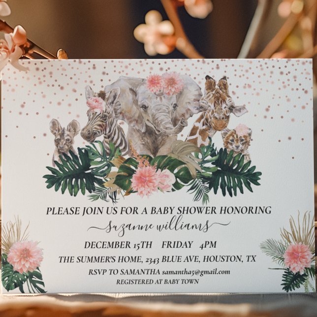 Safari Animal Babies Rosa Jungle Dusche Einladung (Von Creator hochgeladen)