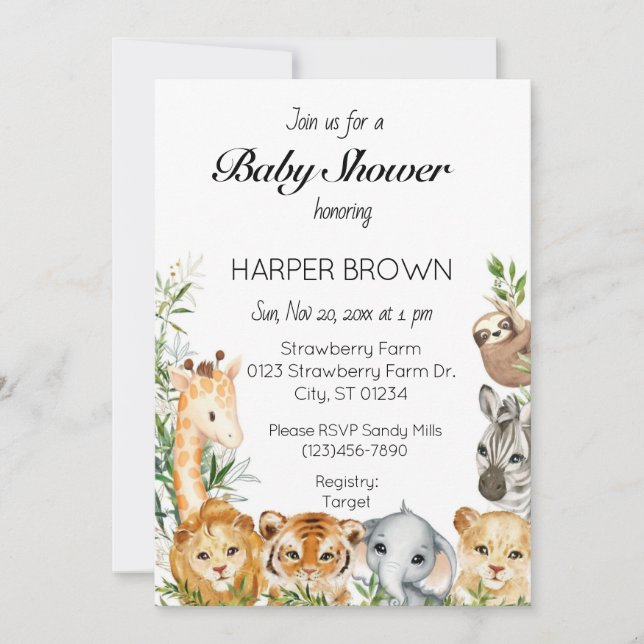 Safari animal baby shower  einladung (Vorderseite)