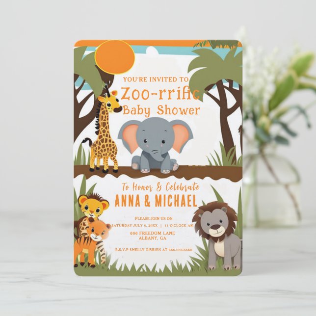 Safari Animal Baby Shower Einladungen - Wild (Stehend Vorderseite)