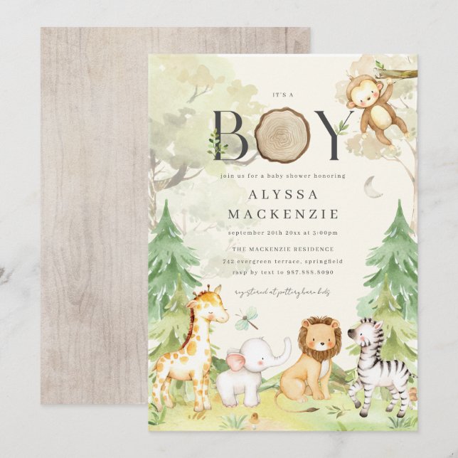 Safari Animal Baby Shower Invitation (Devant / Derrière)