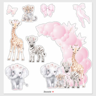 Safari Animal Blush Pink Boho Baby Girl Dusche Aufkleber