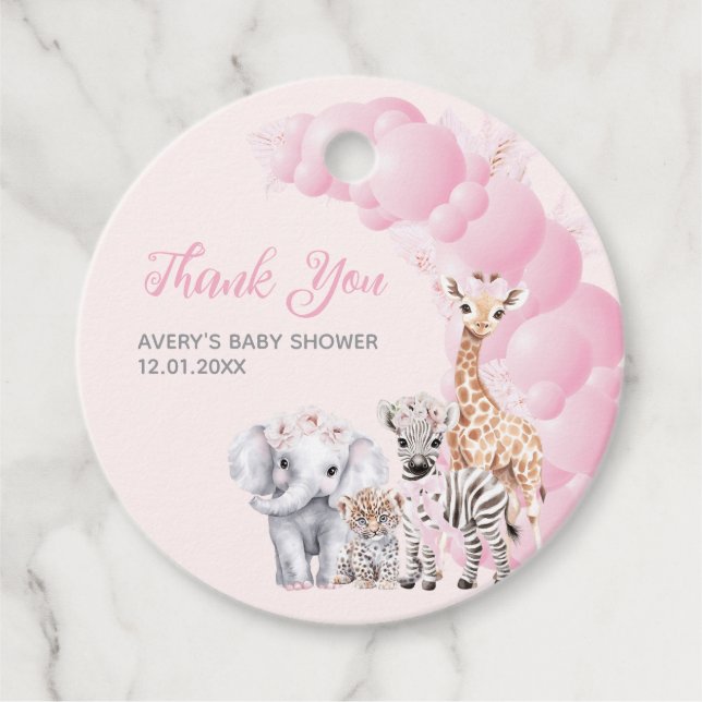 Safari Animal Blush Pink Boho Baby Girl Dusche Geschenkanhänger (Vorderseite)