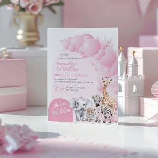 Safari Animal Blush Pink Wild Ein Mädchen Geburtst Einladung