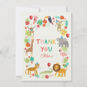 Safari Animal Danke, buntes, lustiges Jungle Theme Dankeskarte