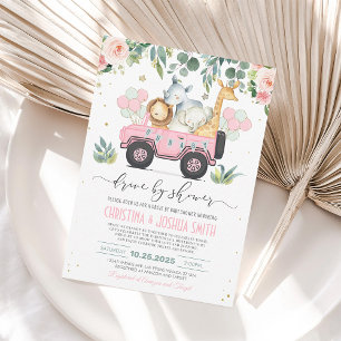 Safari Animal Drive Through Baby Shower Girl Einladung