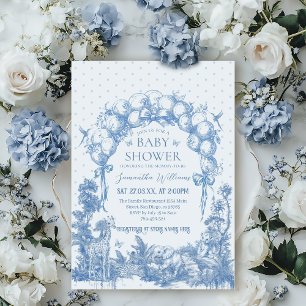 Safari Animal Dusty Blue Toile Baby Boy Dusche Einladung
