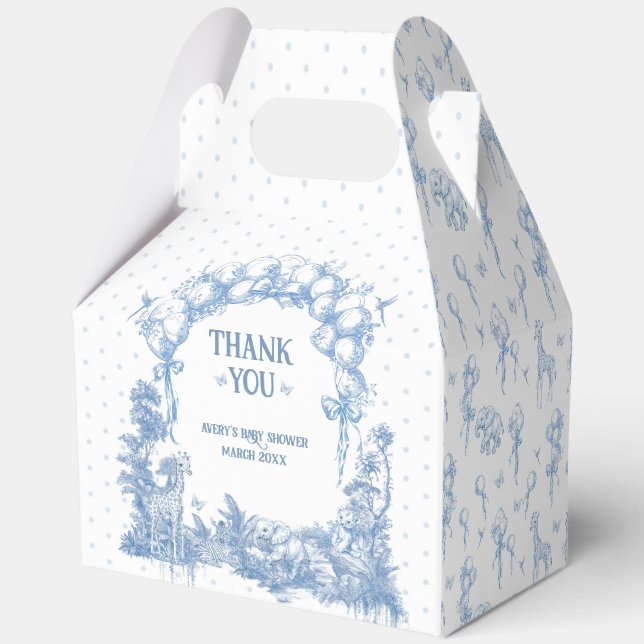 Safari Animal Dusty Blue Toile Baby Boy Dusche Geschenkschachtel (Vorderseite)