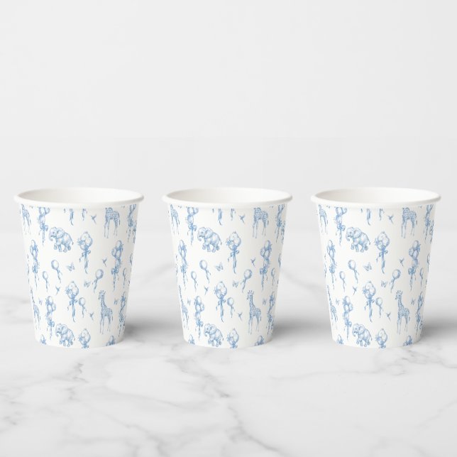 Safari Animal Dusty Blue Toile Baby Boy Dusche Pappbecher (Multi)