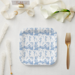 Safari Animal Dusty Blue Toile Baby Boy Dusche Pappteller