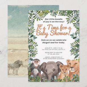 Safari Animal , Elephant, Affengrüne Babydusche Einladung