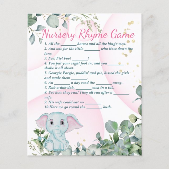 Safari Animal Elephant Eucalyptus Baby Showspiel Flyer (Vorne)