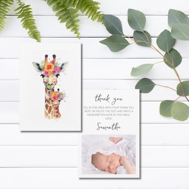 Safari Animal Floral Giraffe Mama Babydusche Dankeskarte (Safari Animal Floral Giraffe Mom Baby Shower Thank You Card)