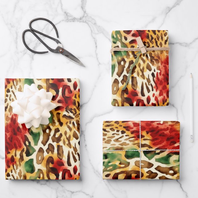 Safari Animal Fur Druckmuster farbenfroh Geschenkpapier Set (Vorderseite)