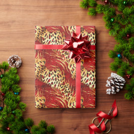 Safari Animal Fur Druckmuster rot und Gold Geschenkpapier