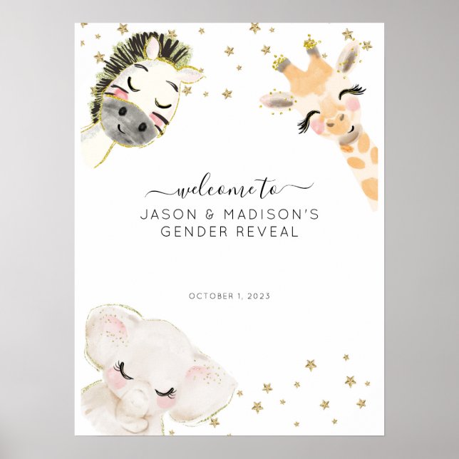 Safari Animal Gender Reveal Willkommenszeichen Poster (Vorne)