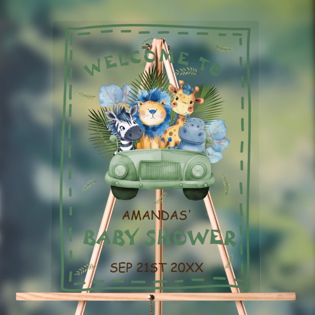 Safari Animal Greenerity Baby Dusche Begrüßungszei Acrylschild (Neutral)