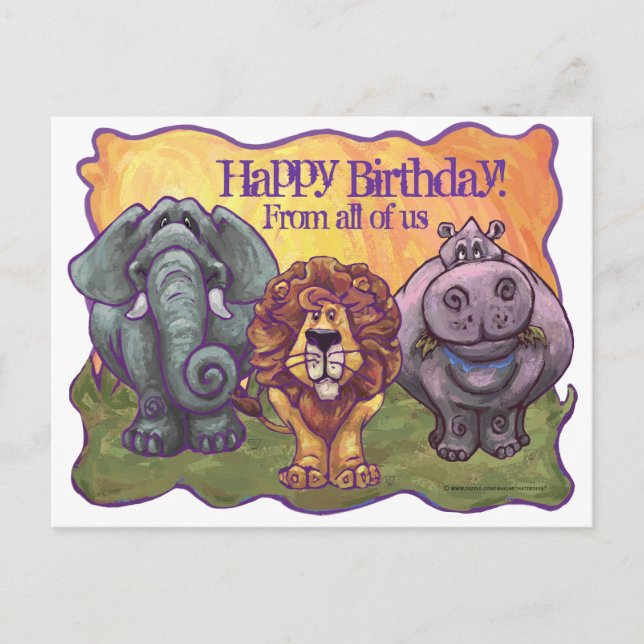 Safari Animal Happy Birthday Postcard Postkarte (Vorderseite)
