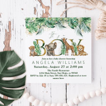 Safari Animal Jungle Green & Gold Junge Baby Dusch