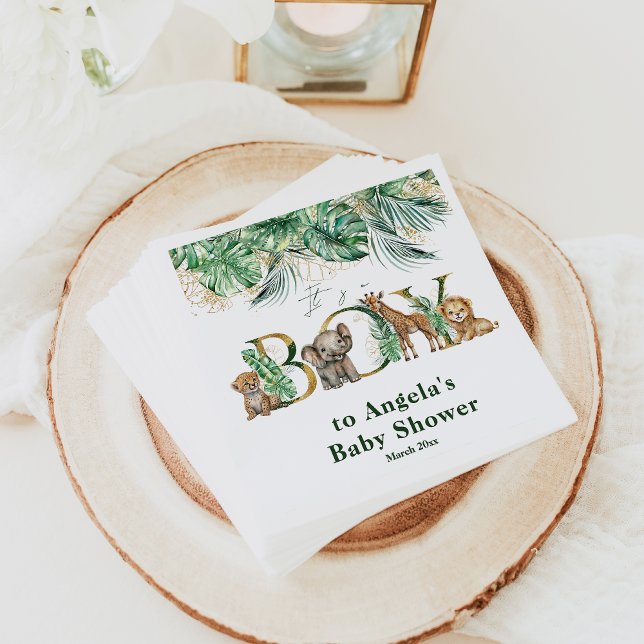 Safari Animal Jungle Green & Gold Junge Baby Dusch Serviette (Von Creator hochgeladen)