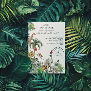 Safari Animal Jungle Greenerie Tropical Baby Dusch Einladung