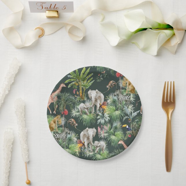 Safari Animal Jungle Greenerie Tropical Baby Dusch Pappteller (Hochzeit)