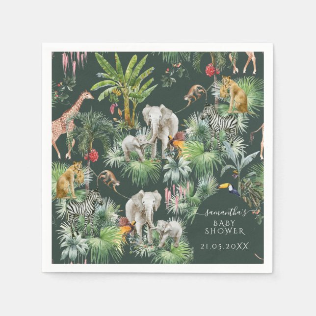 Safari Animal Jungle Greenerie Tropical Baby Dusch Serviette (Vorderseite)
