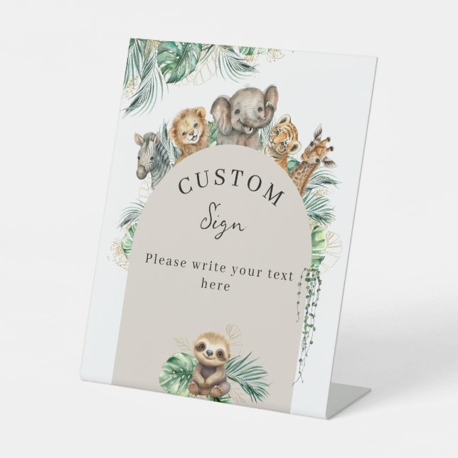 Safari Animal Jungle Modern Baby Dusche Custom Sockelschild (Vorderseite)