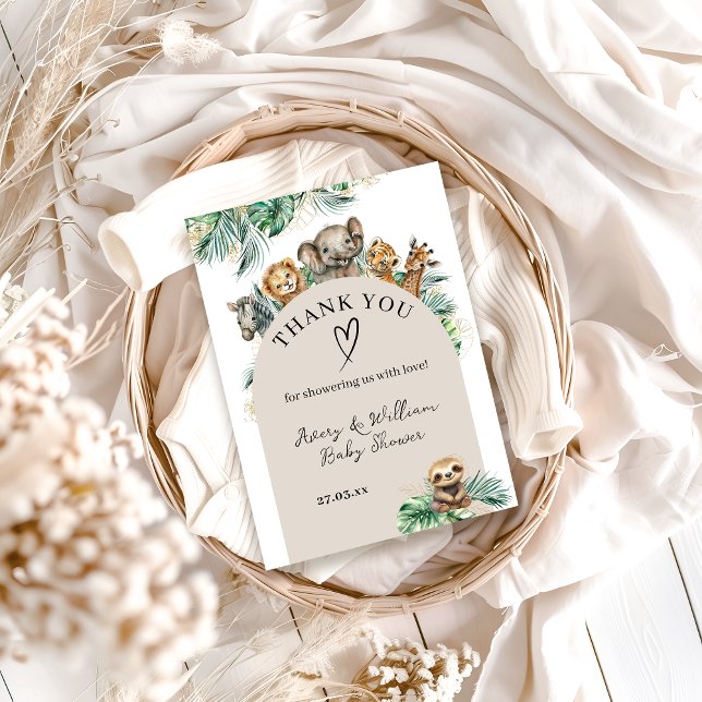 Safari Animal Jungle Modern Baby Dusche Dankeskarte (Von Creator hochgeladen)