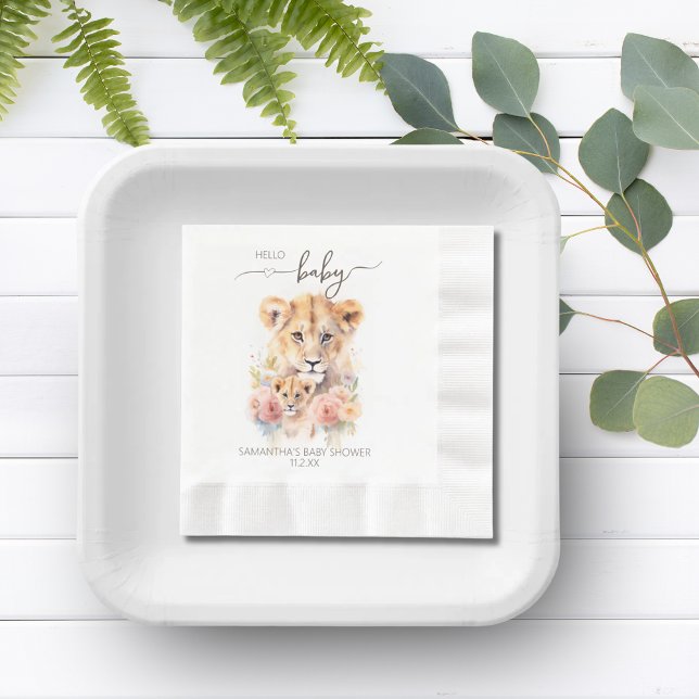 Safari Animal Lion Floral Mama Babydusche Serviette (Safari Animal Lion Floral Mom Baby Shower Napkins)