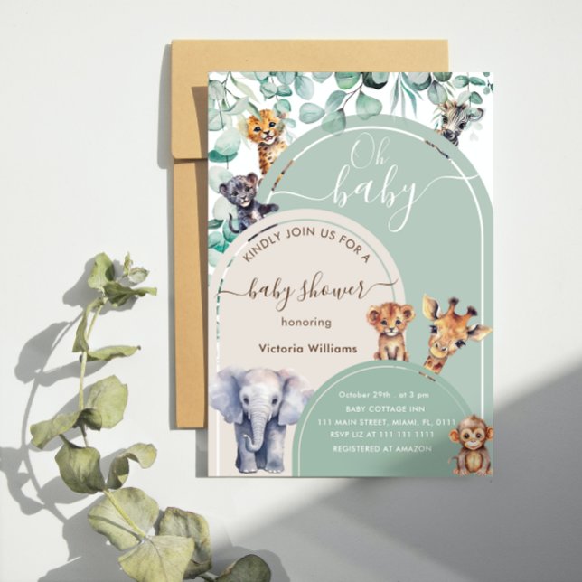 Safari Animal Niedlich Gender Neutral Baby Shower Einladung (Von Creator hochgeladen)